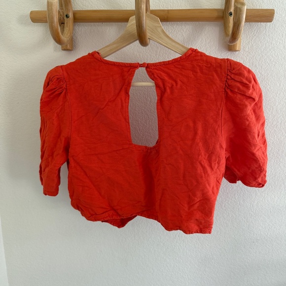 Maeve ANTHROPOLOGIE ORANGE TIE-FRONT cropped  BLOUSE linen blend size 4 summer - Picture 7 of 10